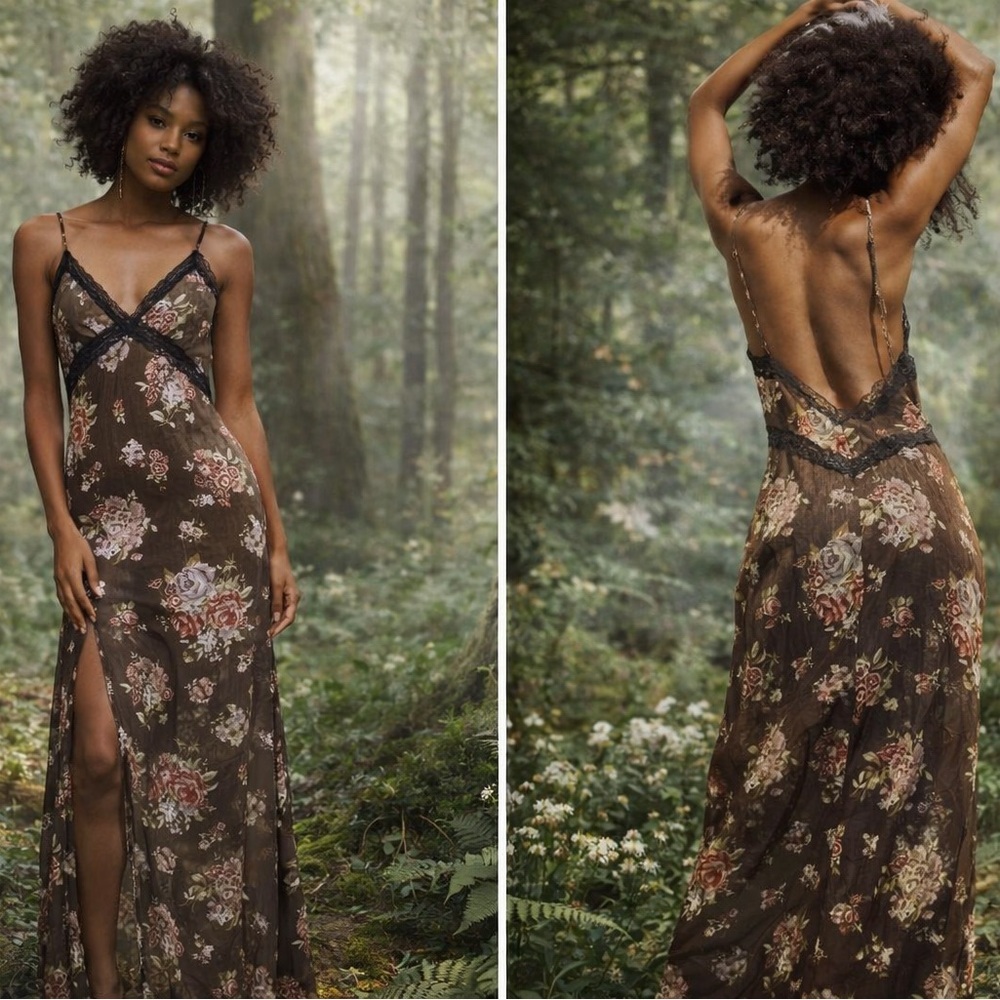 H&M x Brock Collection Woodsy Floral Slip Lyocell Dress